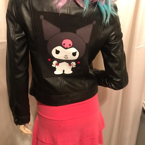 vintage y2k custom kuromi motorcycle 🏍 jacket 👿chocker and Sanrio earrings 💕 - Picture 6 of 12